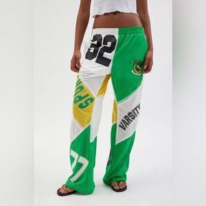 BDG Urban Outfitters Jess Spliced Green Varsity Wide Leg Track Pants Size XS NWT